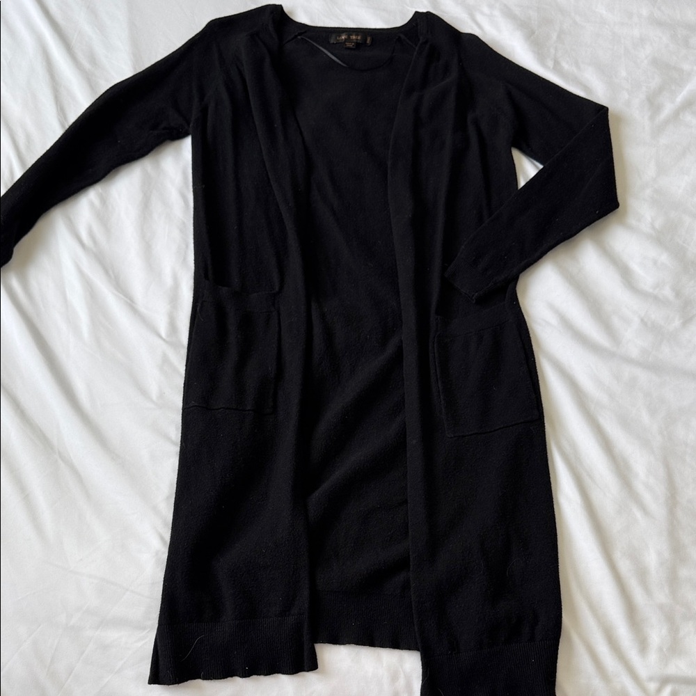 Love Tree Black Open-Front Long Cardigan with Pockets